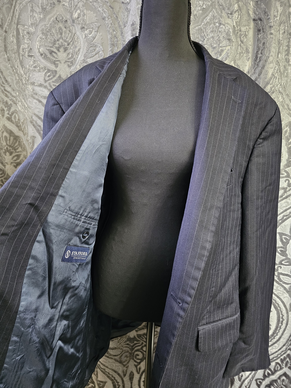 Stafford Navy Pinstripe Suit Jacket